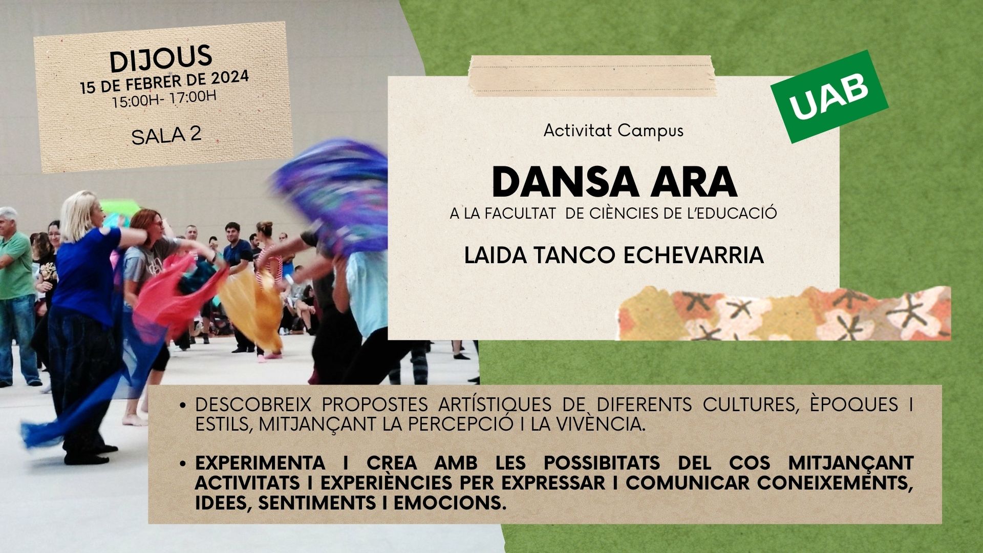 Imatges on es pot veure el cartell que informa del taller